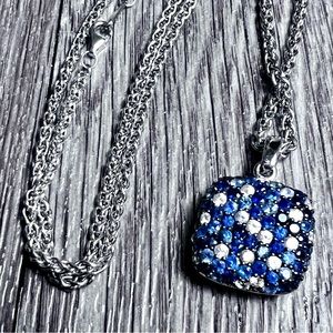 Signed EFFY Blue Sapphire Splash Gemstone Pendant with Sterling Silver Necklace